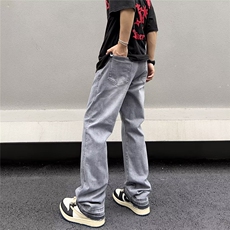 牛仔裤男美式vibe裤子2023夏季高街潮牌直筒百搭水洗裤N08160-P45，男装牛仔裤，星座308B-1
