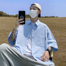 2025夏季新款男士宽松五分袖衬衫半袖衬衣CC316P35，男装衬衫，星座1108
