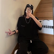 夏季美式hiphop七分袖上衣2024新款中性风短袖T恤男现货T1779-P38，男装T恤，星座512-4
