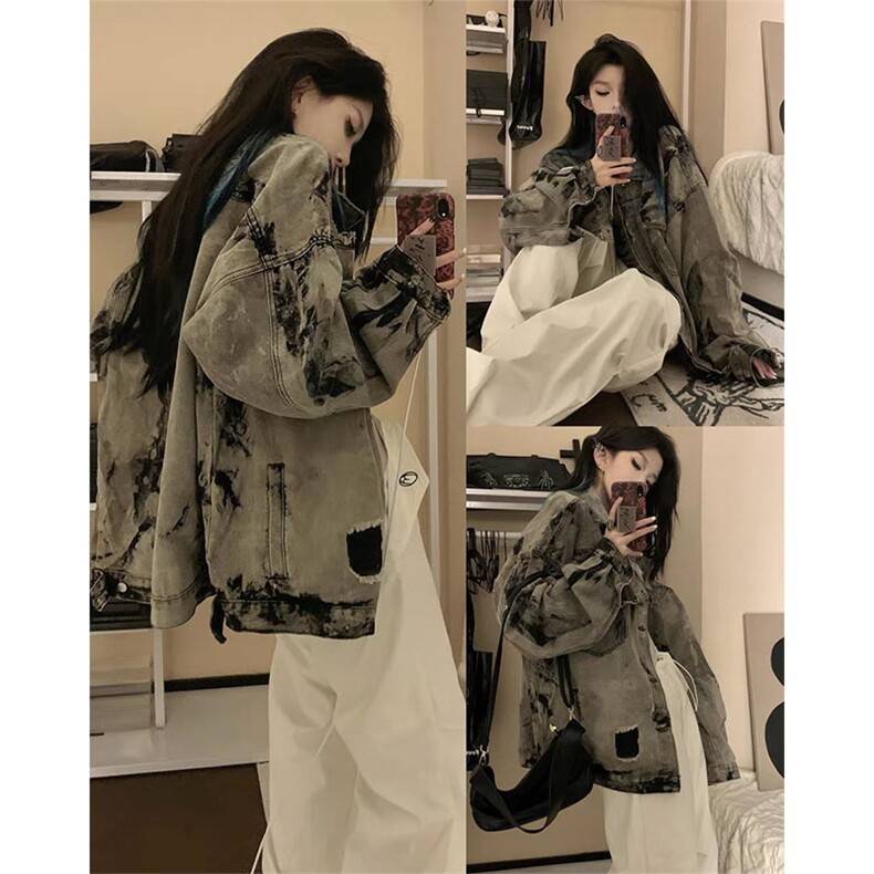 男女美式牛仔外套春扎染破坏牛仔衣设计感高街夹克潮NT521P75，男装工装外套，星座301D-2(原星座1004-1）