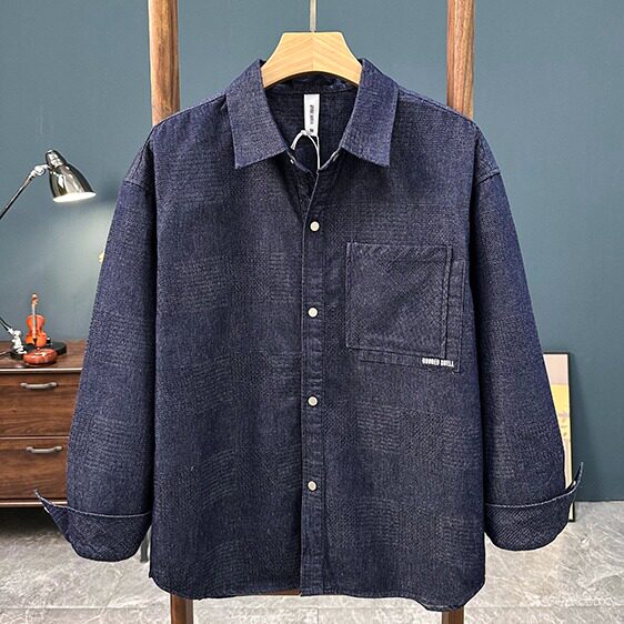 X712-P582025春季时尚简约修身蓝色牛仔衬衫男韩版休闲工装，男装衬衫，电商B323A