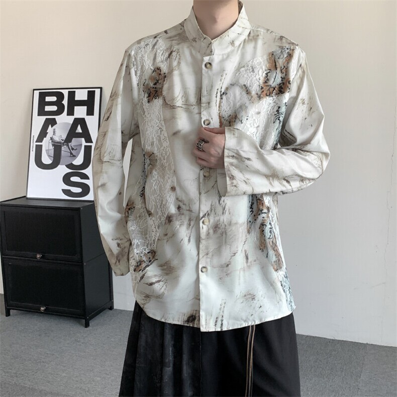 春装新中式复古男女衬衫蕾丝衬衣高级感上衣bf风大码小众长袖衬衣,男装衬衫,星座909