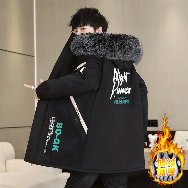 冬季加绒中长款夹克兔毛派克服青少年外套男棉衣毛领棉服BBQ-P65,男装夹克,星座1402-1