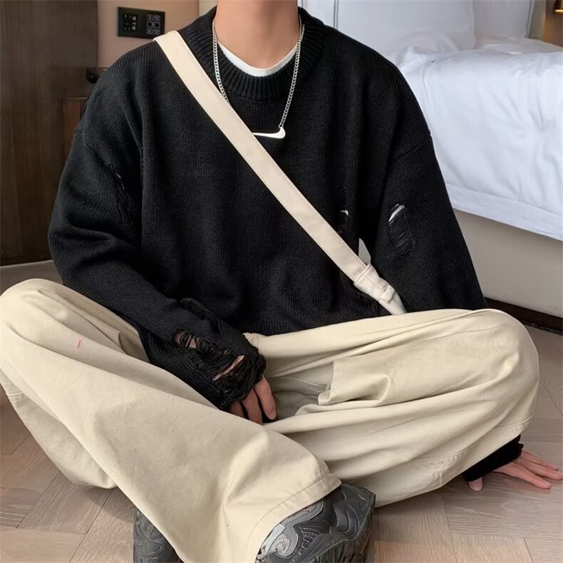 美式街头设计感圆领毛衣男慵懒风休闲针织衫M9968P40,男装针织衫/毛衣,星座1116-2