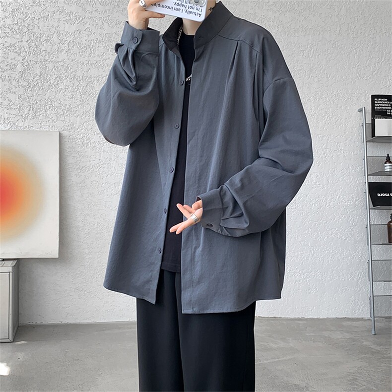 CS2028-P40控68秋季立领宽松潮流大码衬衫男长袖,男装衬衫,电商A058-1（原电商C417）
