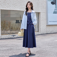 时尚气质休闲套装女早春长袖衬衫吊带半裙小众三件套潮，女装套装/套裙，韩蔻秀