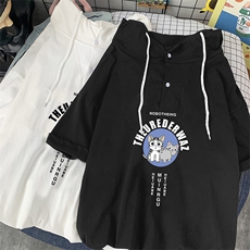 LD54160-P45连帽短袖t恤男大码胖子带帽五分袖中袖，男装T恤，电商A040