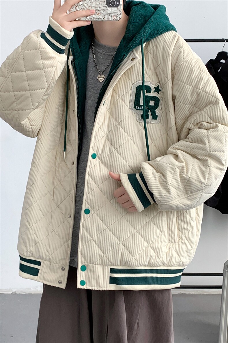 冬款港风加棉加厚刺绣棉服假两件连帽外套男士8135-P140控价178,男装棉衣,电商A441-1