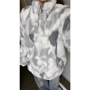 秋冬男士兔毛扎染卫衣外套冬季宽松毛衣加厚保暖棉服特批90图片