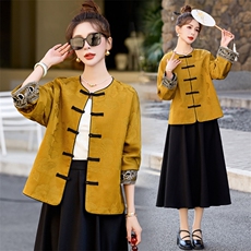 新中式气质时尚盘扣宽松显瘦外套2026春新款复古提花唐装上衣，女装短外套，艾仟回(原伊仟回)