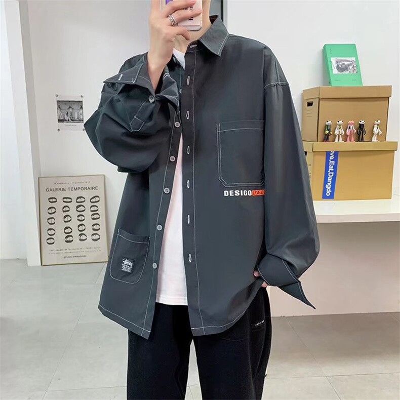 长袖衬衫春款男港风潮流C2116P40,女短款羽绒服搭配卫裤图片