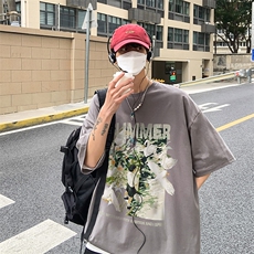 B239-1275-P28港风油画白天鹅创意印花夏季重磅落肩袖短袖t恤，男装T恤，星座514-2(原B239)