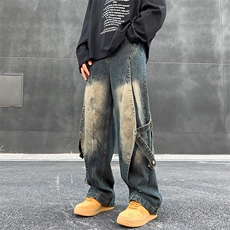 2024新款设计感工装牛仔裤男欧美hiphop阔腿休闲长裤K7570-P56，男装牛仔裤，星座512-3