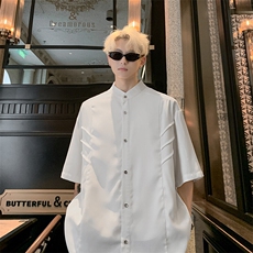现货2026夏明折设计款金属扣清凉高街韩版微潮简约衬衫C227-TP36，男装衬衫，电商A170
