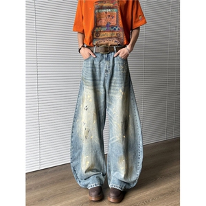2025新款脏染牛仔裤美式高街弯刀泼墨潮牌现货K8411-P52图片