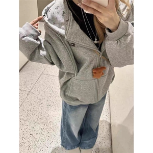 美式复古连帽卫衣女春秋新款宽松oversize学院风休闲百搭上衣外套图片