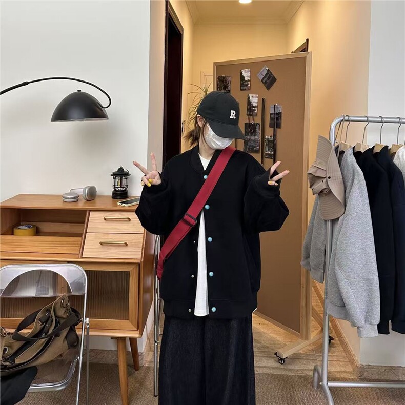 2026420克重磅开衫卫衣boxy短款松绿石棒球衫外套男G1148特P48，女装短外套，电商A339