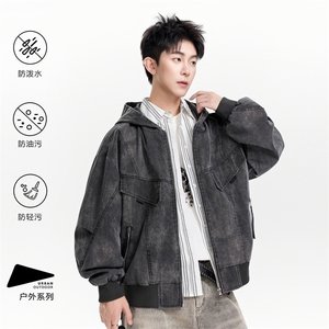 得物二开 做旧美式扎染牛仔外套男生宽松水洗夹克上衣K1227-P118图片