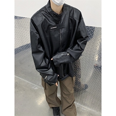 脏洗街头潮牌小众设计感皮衣美式做旧男女款秋季夹克外套JK04-P86，男装夹克，星座308B-2