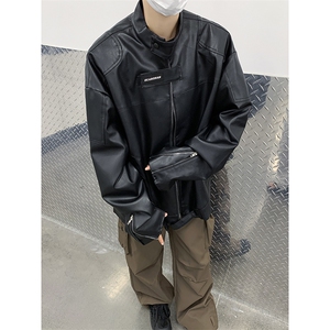 脏洗街头潮牌小众设计感皮衣美式做旧男女款秋季夹克外套JK04-P86图片