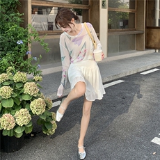 韩版氛围感印花防晒套装女2025夏季新款甜美显瘦高腰半身裙两件套，女装套装/套裙，2D148