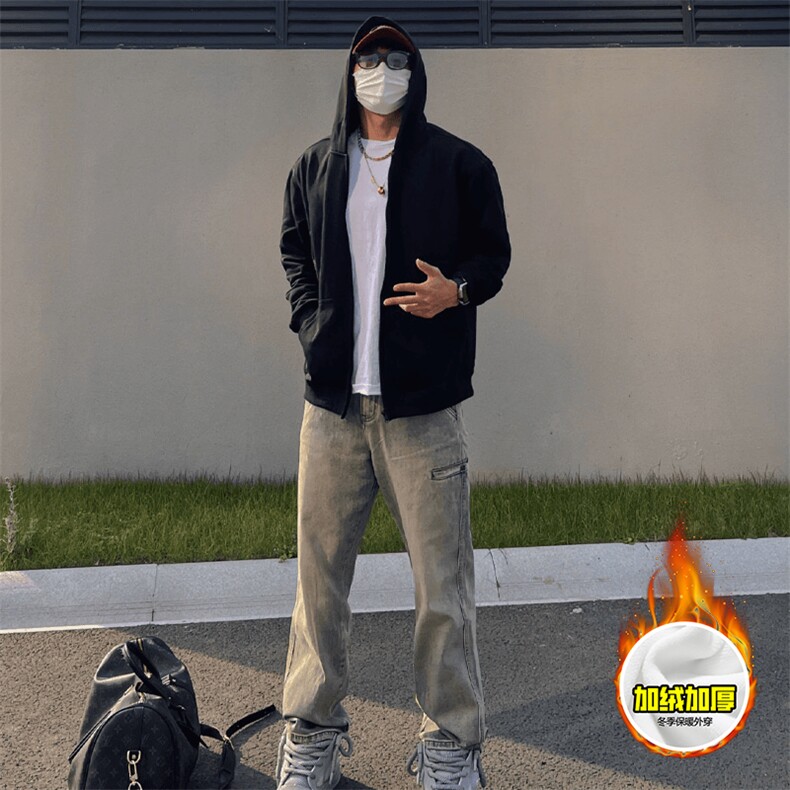 480G重磅加绒加厚硬挺boxy男女秋冬美式高街结构连帽卫衣开衫外套，女装短外套，电商A486
