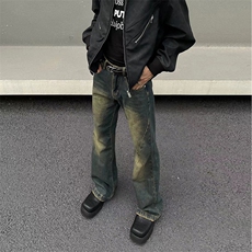 美式ins高街hiphop微喇重工艺水洗复古蓝牛仔裤货号K2322-1P60，男装牛仔裤，电商A063