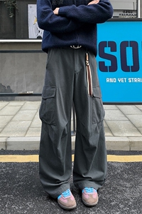 秋季高街复古纯棉多口袋直筒宽松休闲工装裤男K5984-特P60控108图片