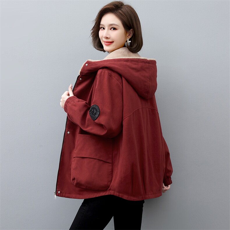 2022冬季新款派克服加绒加厚外套女连帽大口袋休闲外套,女装派克服,忆绮罗
