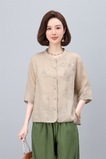 高端面料2025夏装新款气质休闲印花刺绣上衣，女装衬衫，凝聚力