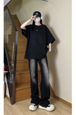 港风大码街头潮流百搭男女圆领短袖T恤五分袖XZ213-T065-P35控48，男装T恤，星座213