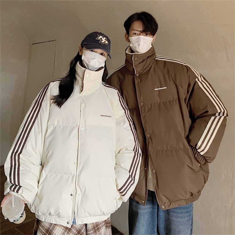 黑色条纹情侣装棉衣男2025冬季新款加厚棉袄小个子羽绒棉服外套男,男装棉衣,星座506A