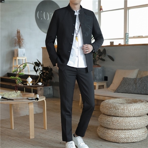 中山装西服套装男唐装西装两件套刺绣风外套A334-TZ109-P150图片