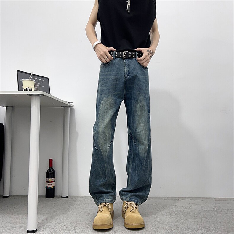 美式复古弯刀牛仔裤新款宽松垂感长裤男士潮牌直筒休闲裤HG83 P42图片