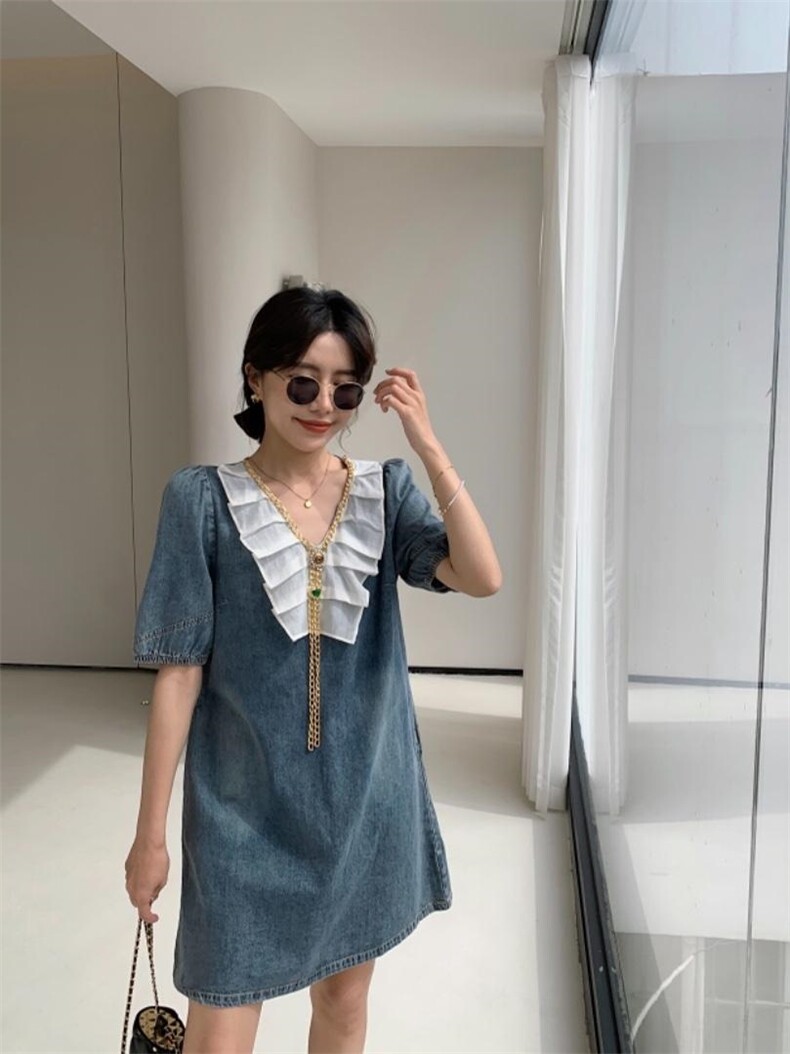 夏季薄款牛仔连衣裙，女装连衣裙，肆尔