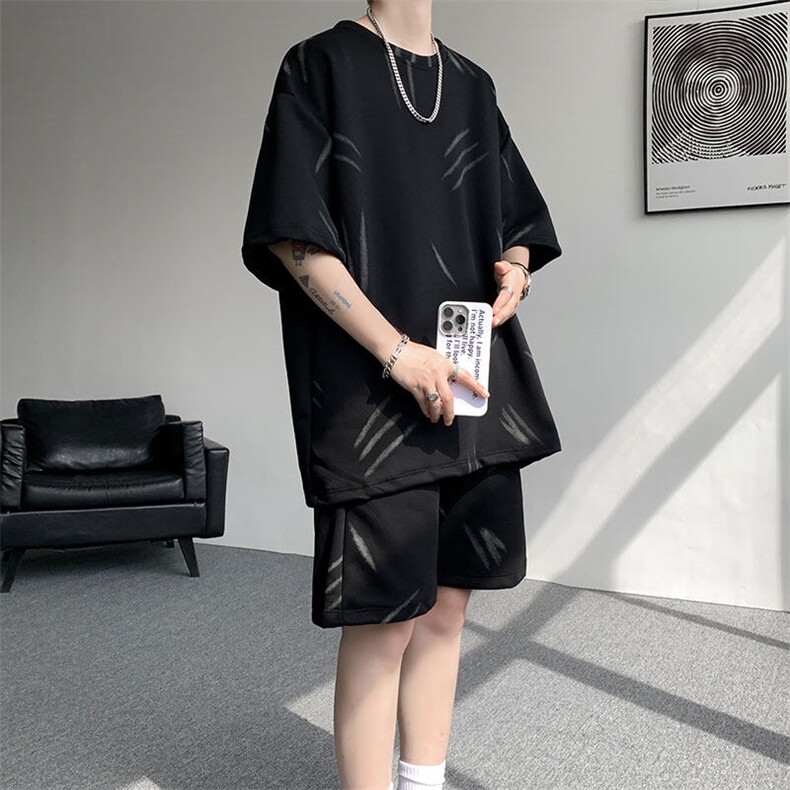 现货TZ779-特批50控88夏季简约高级感T恤短裤两件套大码男,男装牛仔裤,电商A059
