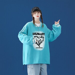 白底 美式hiphop慵懒风V领套头卫衣潮牌印花上衣B22--P55控68--图片