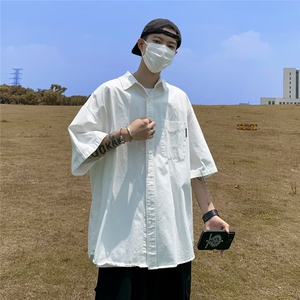 2024夏款男短袖衬衫纯棉纯色五分袖宽松衬衣CS316 P35图片