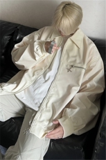 PU皮纯色夹克四芒星金属拉链纯色外套X1213-DY153-P95，男装夹克，星座1213
