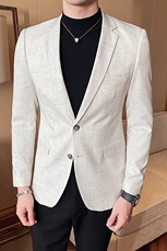 2023新款男士麻西装仿麻西服米色男士外套801-，男装西服，电商D225