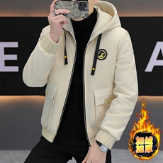 加绒加厚青年男休闲时尚连帽百搭刺绣加绒夹克外套M1813-P98，男装夹克，星座310B-3