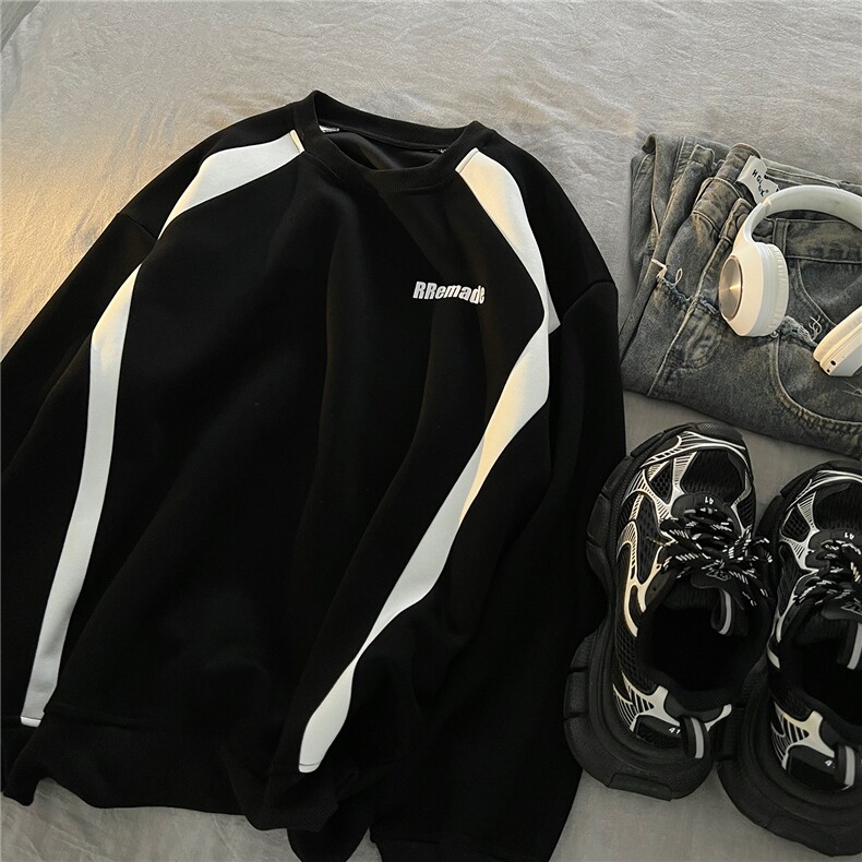 港风平铺美式高街撞色拼接字母印花卫衣外套男女D322P58，女装短外套，电商A335-1（原A458）