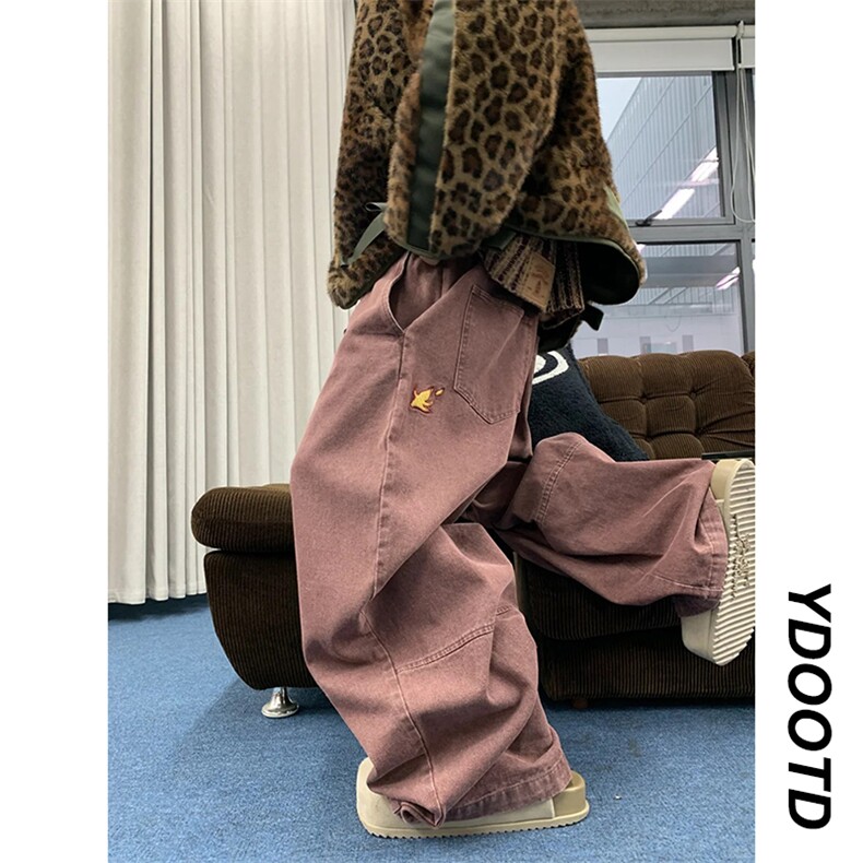 火焰刺绣美式复古工装裤高街风裤子宽松阔腿牛仔裤弯刀拖地裤,男装牛仔裤,四季星座505