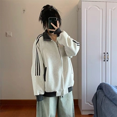 抖音得物高品质美式高街重磅结构设计拼接织带立领卫衣外套CM42，女装短外套，电商A486-1