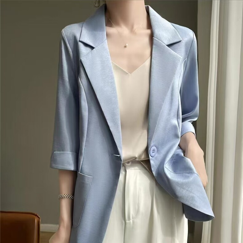 棉麻小西装女百搭西服外套宽松休闲防晒外穿上衣,女装短外套,思沃羊绒
