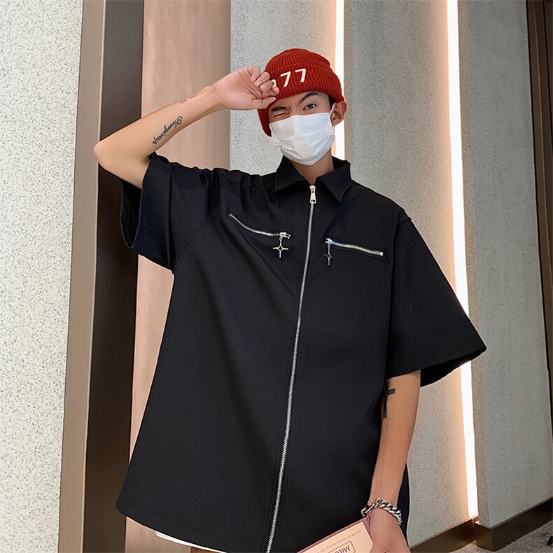 S02-P40美式宽松型机车衬衫五分袖图片
