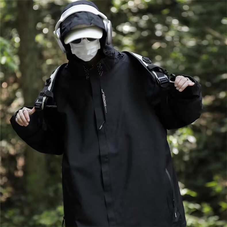 美式设计感冲锋衣高街男女潮工装登山连帽外套夹克春秋款QJ99-P68,男装夹克,星座1008
