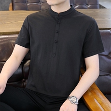 2025夏季棉麻透气清凉男士风盘扣短袖休闲T恤上衣XF9803-P50，男装T恤，星座1105-3