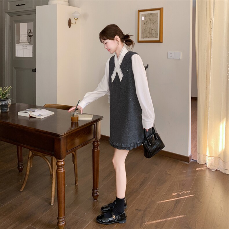 2026春秋装女装新款休闲衬衫亮片马甲连衣裙两件套352-p170-k248,女装套装/套裙,2C266