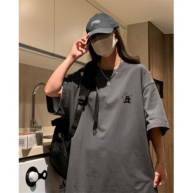 新款美式小猫抱鱼纯棉T恤舒适圆领宽松休闲打底衫HY550TP20控39,男装T恤,电商A102B